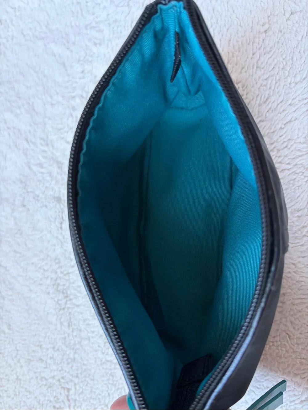 Coach Leatherwear Black Nylon Cosmetic Pouch with Teal Accent